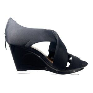 Donald Pliner Aurora Black Crepe Fabric Wedge Heels Zip Back‎ Women's 8.5